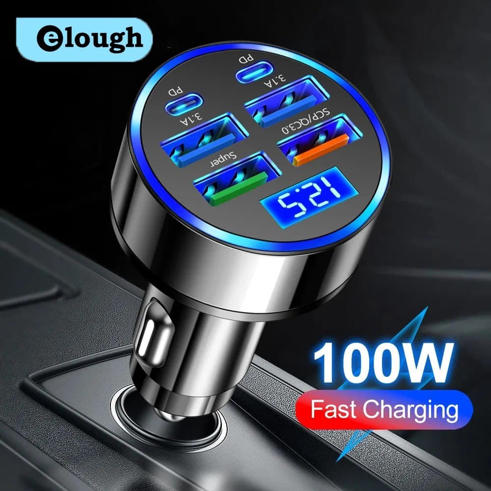 100 Вт 6-портовое автомобильное зарядное устройство, быстрая зарядка, USB Type C, автомобильная зажигалка PD QC3.0, автомобильное зарядное устройство для телефона для iPhone, Samsung, Huawei, Xiaomi