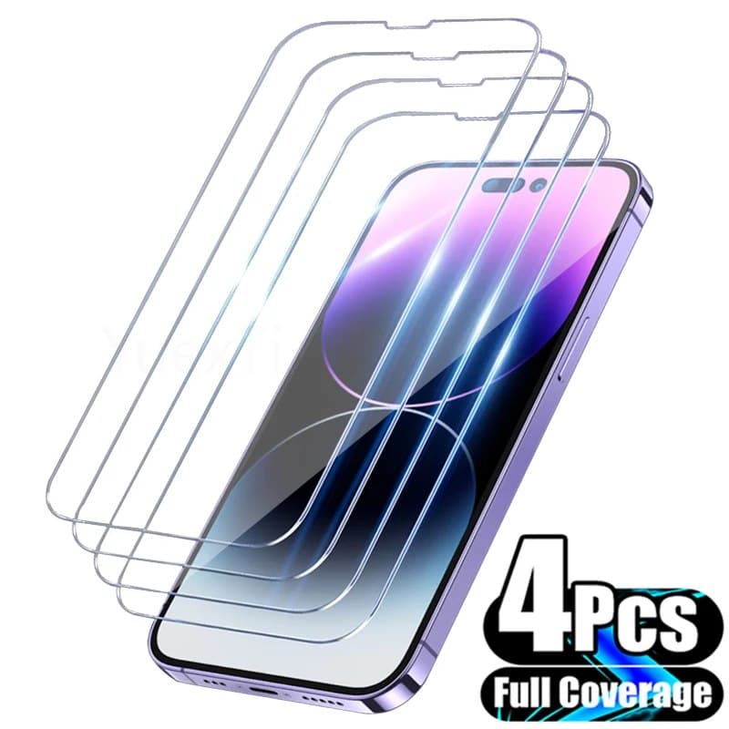 4 шт. Защитное стекло для iPhone 11 12 13 14 15 Pro Max, Защита экрана для iPhone X XR Xs Max 7 8 6 Plus, пленка из закаленного стекла